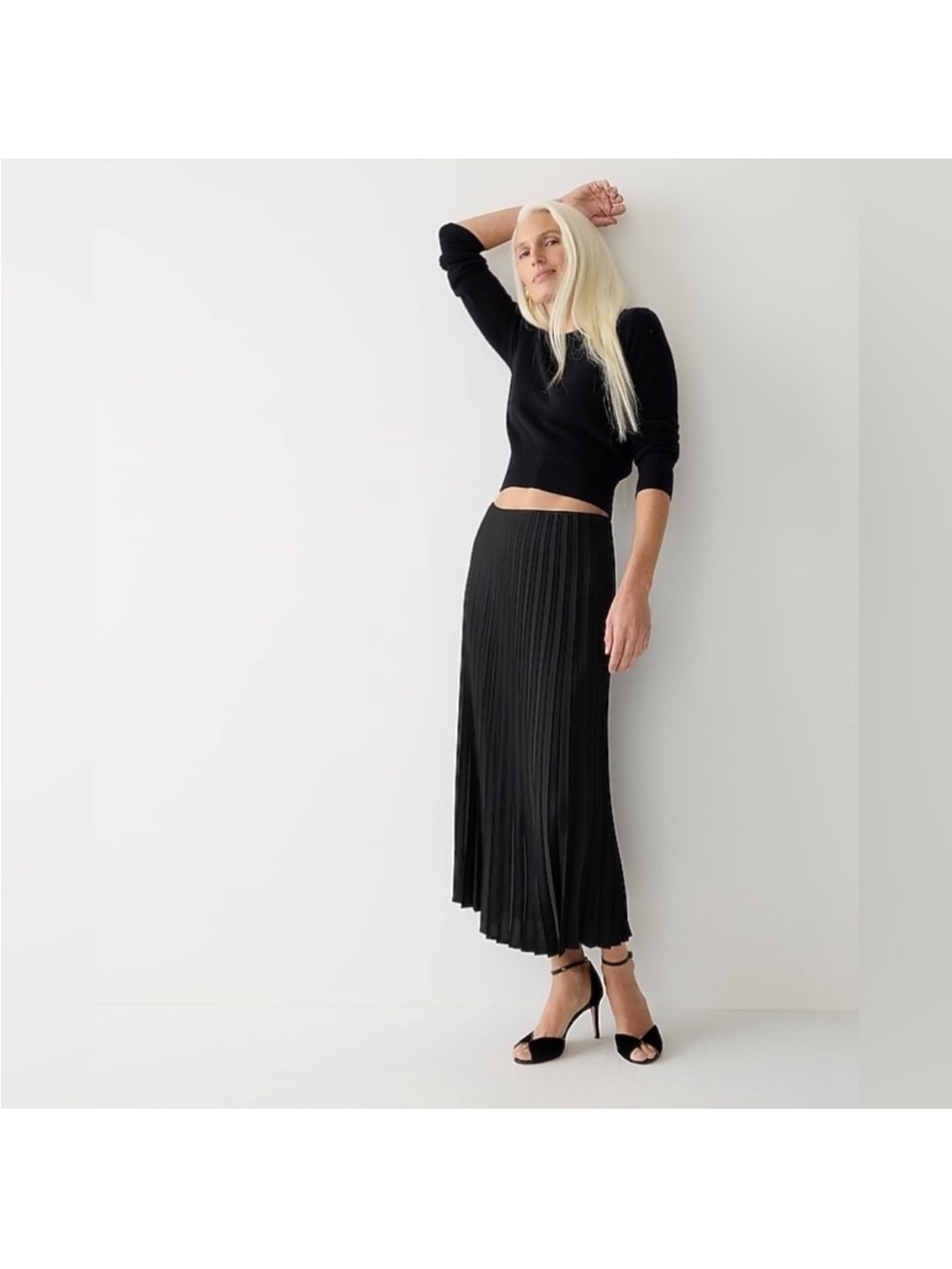 J.Crew Pleated Pull On Midi Skirt Black